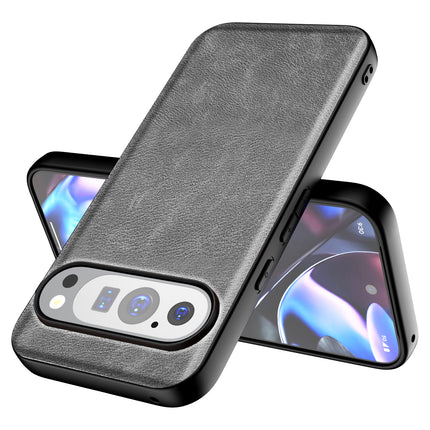 Mobizang Tux Leather Back Cover for Google Pixel 9 Pro XL | Slim Shockproof Camera Protection Bumper Case (Grey)