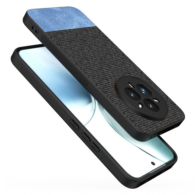 Mobizang Soft Fabric & Leather Hybrid Protective Back Cover for Realme 14 Pro+ (Plus) 5G | Shockproof Slim Hard Anti Slip Back Case (Black,Blue)