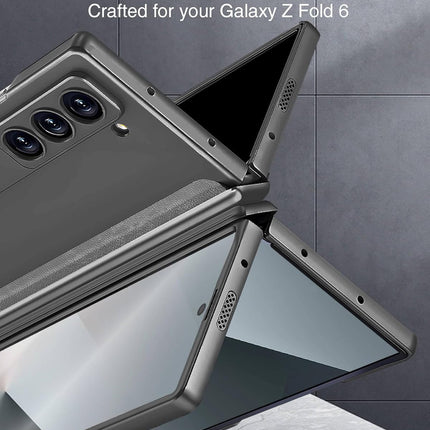 Mobizang Magnetic Hinge With Inbuilt Stand Case for Samsung Galaxy Z Fold 6 | Shockproof Stand Hybrid Bumper Back Cover (Grey)
