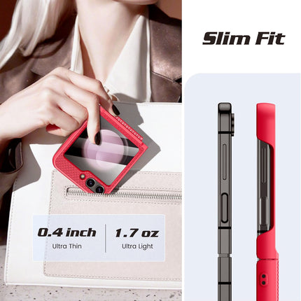 Mobizang Textured Grip Hinge Protection Back Cover for Samsung Galaxy Z Flip6 / Z Flip 6 | with [Inbuilt Glass] Full Body Shockproof Hard Back Case (Red)