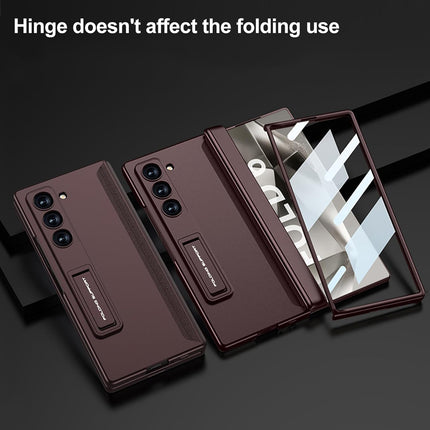 Mobizang Magnetic Hinge With Inbuilt Stand Case for Samsung Galaxy Z Fold 6 | Shockproof Stand Hybrid Bumper Back Cover (Wine Red)