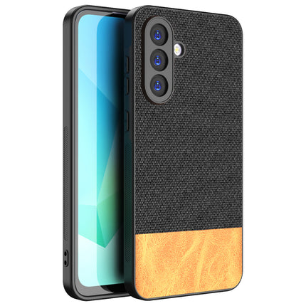 Mobizang Soft Fabric & Leather Hybrid Protective Back Cover for Samsung Galaxy A36 | Shockproof Slim Hard Anti Slip Back Case (Black,Brown)