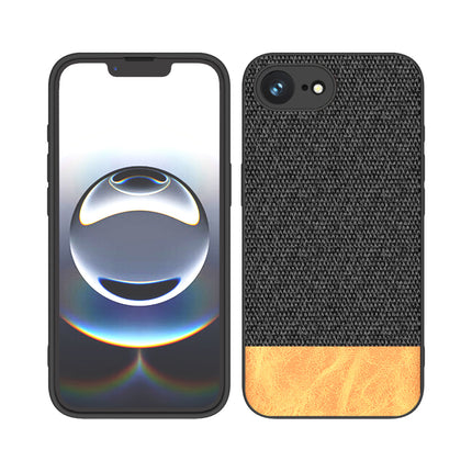 Mobizang Soft Fabric & Leather Hybrid Protective Back Cover for Apple iPhone 16E | Shockproof Slim Hard Anti Slip Back Case (Black,Brown)