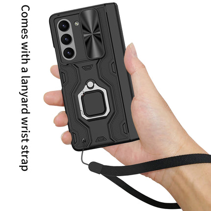 Mobizang Ring Armor Slider Back Cover for Z Fold 6 | with Hinge Protection, Screen Protector, Built-in Kickstand, Slide Camera Cover, Full Body Protective Case for Samsung Fold 5 (Black)…