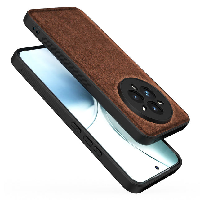 Mobizang Tux Leather Back Cover for Realme 14 Pro+ (Plus) 5G | Slim Shockproof Camera Protection Bumper Case (Brown)