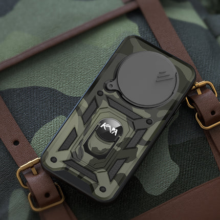 Mobizang Tank Back Cover for Redmi Note 14 Pro Plus | Inbuilt Ring + Slider Shockproof Lens Protection Bumper Back Case (Black)