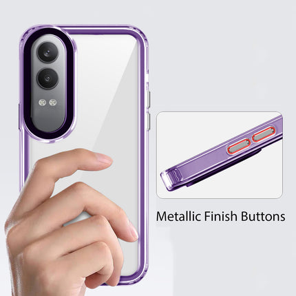 Mobizang Warrior Acrylic Clear Back Cover For OnePlus Nord CE 4 Lite | Slim Shockproof [Military Grade Protection] Hybrid Bumper Case (Purple Sides)