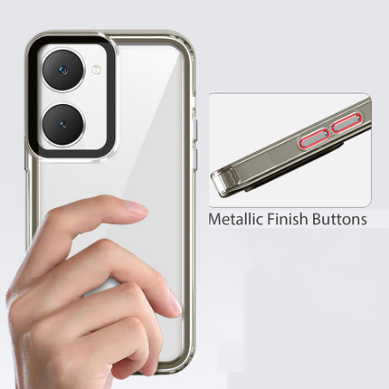 Mobizang Warrior Acrylic Clear Back Cover For Iqoo Z9 Lite | Slim Shockproof [Military Grade Protection] Hybrid Bumper Case (Grey Sides)