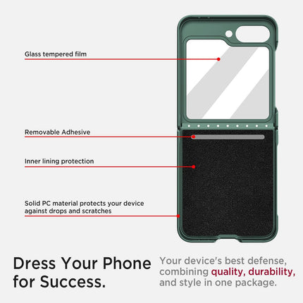 Mobizang Textured Grip Hinge Protection Back Cover for Samsung Galaxy Z Flip6 / Z Flip 6 | with [Inbuilt Glass] Full Body Shockproof Hard Back Case (Green)