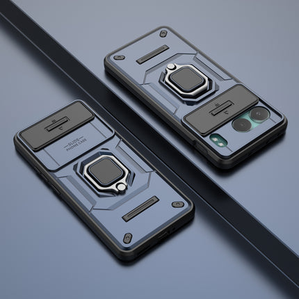 Mobizang Armor Slider Back Cover for OnePlus Nord 4 | Inbuilt Ring + Camera Slider Shockproof Lens Protection Bumper Back Case (Blue)