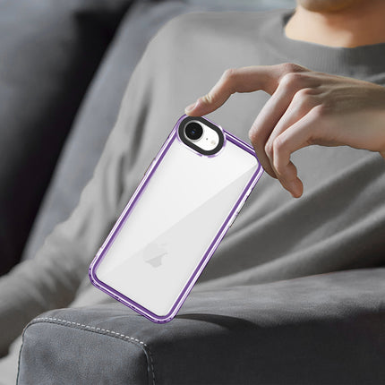 Mobizang Warrior Acrylic Clear Back Cover For Apple iPhone 16E | Slim Shockproof [Military Grade Protection] Hybrid Bumper Case (Purple Sides)