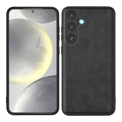 Mobizang Tux Leather Back Cover for Samsung Galaxy S25 Plus | Slim Shockproof Camera Protection Bumper Case (Black)