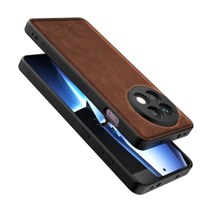 Mobizang Tux Leather Back Cover for OnePlus 13R | Slim Shockproof Camera Protection Bumper Case (Brown)