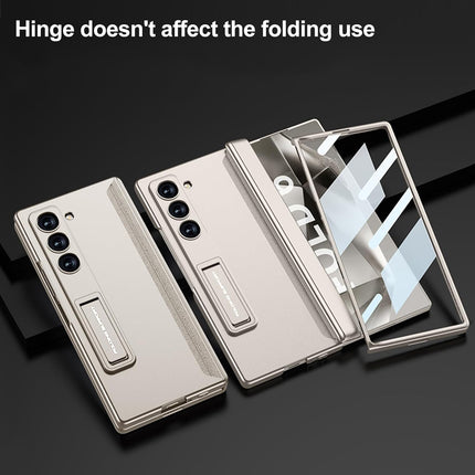Mobizang Magnetic Hinge With Inbuilt Stand Case for Samsung Galaxy Z Fold 6 | Shockproof Stand Hybrid Bumper Back Cover (Titanium)
