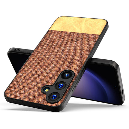 Mobizang Soft Fabric & Leather Hybrid Protective Back Cover for Samsung Galaxy A35 (5G) | Shockproof Slim Hard Anti Slip Back Case (Brown)