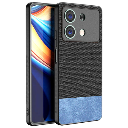 Mobizang Soft Fabric & Leather Hybrid Protective Back Cover for Poco X6 Neo (5G) | Shockproof Slim Hard Anti Slip Back Case (Black,Blue)