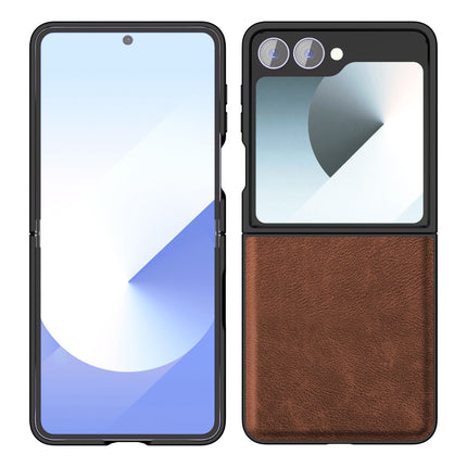 Mobizang Tux Leather Back Cover for Samsung Galaxy Z Flip 7 | Slim Shockproof Camera Protection Bumper Case (Brown)