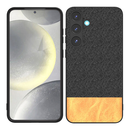 Mobizang Soft Fabric & Leather Hybrid Protective Back Cover for Samsung Galaxy S25 | Shockproof Slim Hard Anti Slip Back Case (Black,Brown)