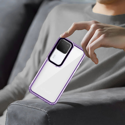 Mobizang Warrior Acrylic Clear Back Cover For Vivo V30 / V30 PRO | Slim Shockproof [Military Grade Protection] Hybrid Bumper Case (Purple Sides)