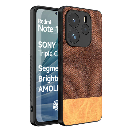 Mobizang Soft Fabric & Leather Hybrid Protective Back Cover for Redmi Note 14 (5G) | Shockproof Slim Hard Anti Slip Back Case (Brown)