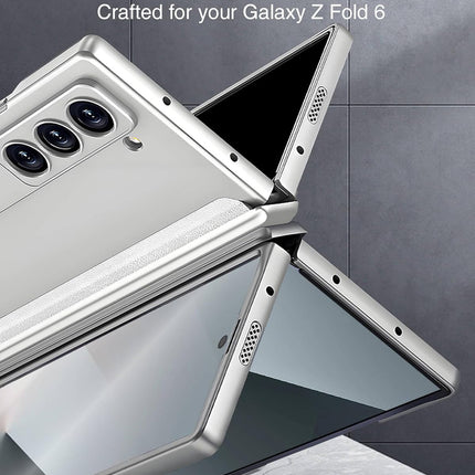 Mobizang Magnetic Hinge With Inbuilt Stand Case for Samsung Galaxy Z Fold 6 | Shockproof Stand Hybrid Bumper Back Cover (Silver)