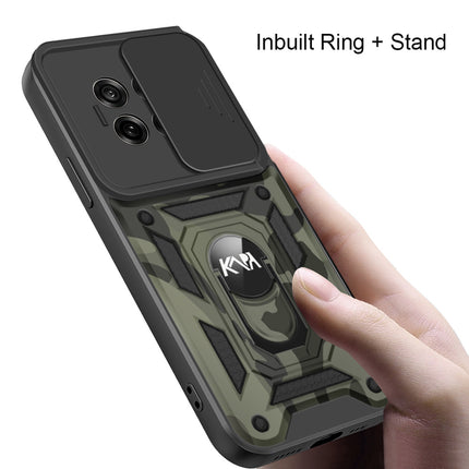 Mobizang Tank Back Cover for OnePlus 13 | Inbuilt Ring + Slider Shockproof Lens Protection Bumper Back Case (Black)