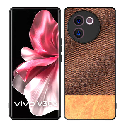 Mobizang Soft Fabric & Leather Hybrid Protective Back Cover for Vivo V30E (5G) | Shockproof Slim Hard Anti Slip Back Case (Brown)