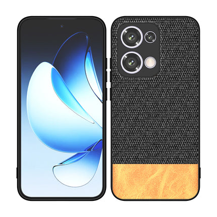 Mobizang Soft Fabric & Leather Hybrid Protective Back Cover for Oppo Reno 13 5G | Shockproof Slim Hard Anti Slip Back Case (Black,Brown)