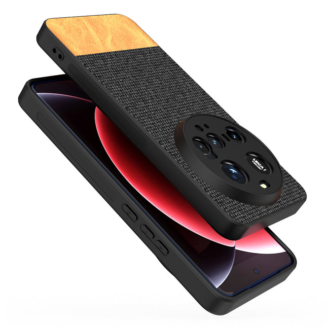Mobizang Soft Fabric & Leather Hybrid Protective Back Cover for Xiaomi 15 Ultra | Shockproof Slim Hard Anti Slip Back Case (Black,Brown)