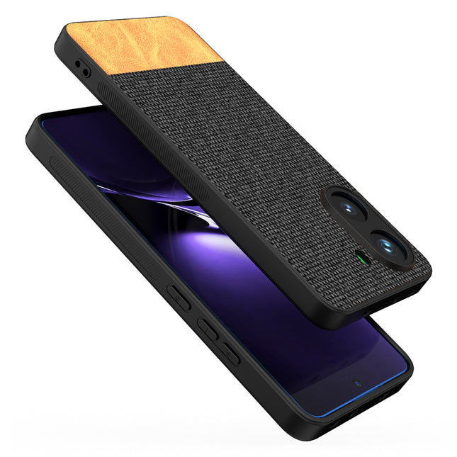 Mobizang Soft Fabric & Leather Hybrid Protective Back Cover for Poco X7 Pro | Shockproof Slim Hard Anti Slip Back Case (Black,Brown)