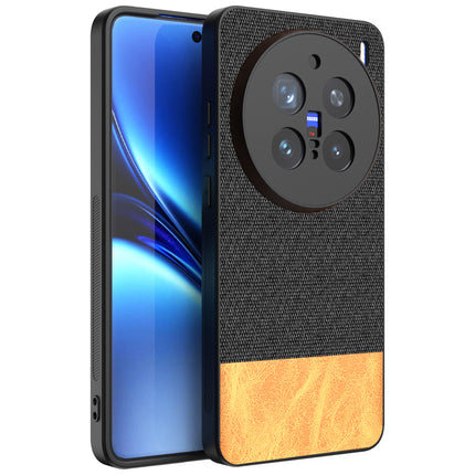 Mobizang Soft Fabric & Leather Hybrid Protective Back Cover for Vivo X200 Pro (5G) | Shockproof Slim Hard Anti Slip Back Case (Black,Brown)