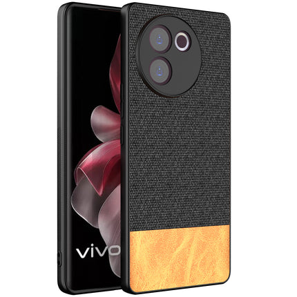 Mobizang Soft Fabric & Leather Hybrid Protective Back Cover for Vivo V30E (5G) | Shockproof Slim Hard Anti Slip Back Case (Black,Brown)