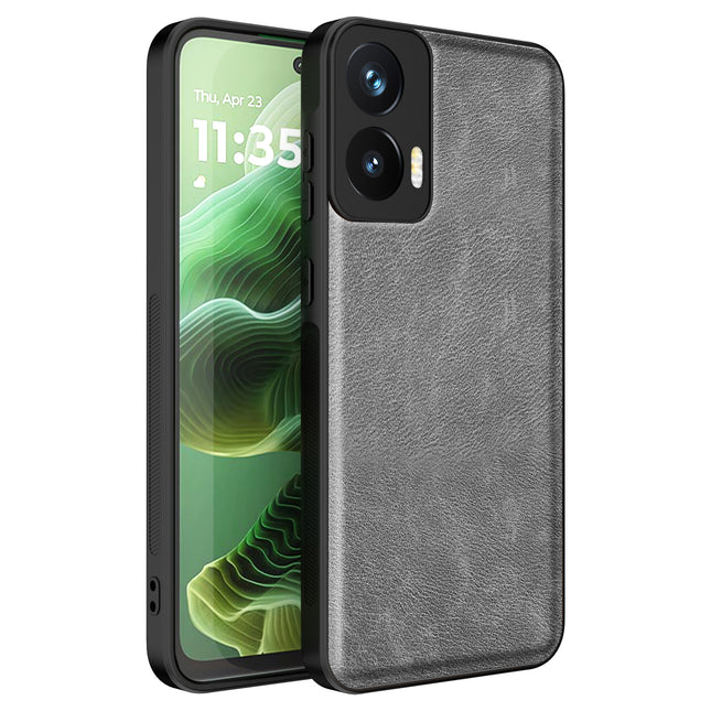 Mobizang Tux Leather Back Cover for Moto G35 | Slim Shockproof Camera Protection Bumper Case (Grey)