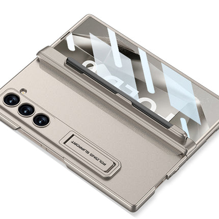 Mobizang Magnetic Hinge Case for Samsung Galaxy Z Fold 6 | Inbuilt S-Pen Holder Stand Hybrid Back Cover (Titanium)