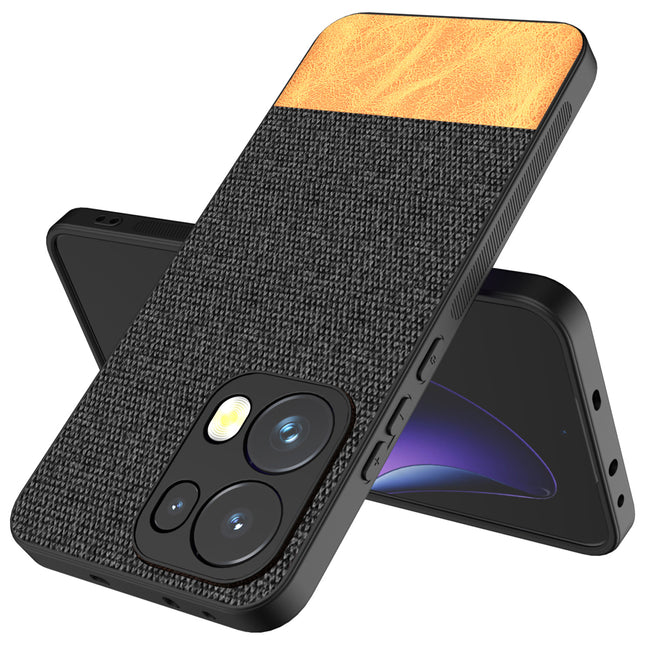 Mobizang Soft Fabric & Leather Hybrid Protective Back Cover for Oppo Reno 13 Pro | Shockproof Slim Hard Anti Slip Back Case (Black,Brown)
