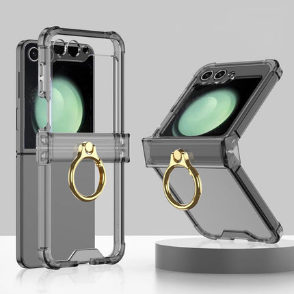 Mobizang Clear Airbag Ring Back Case for Samsung Galaxy Flip6 / Z Flip 6 | Transparent Shockproof Slim Hard Protective Cover (Black)