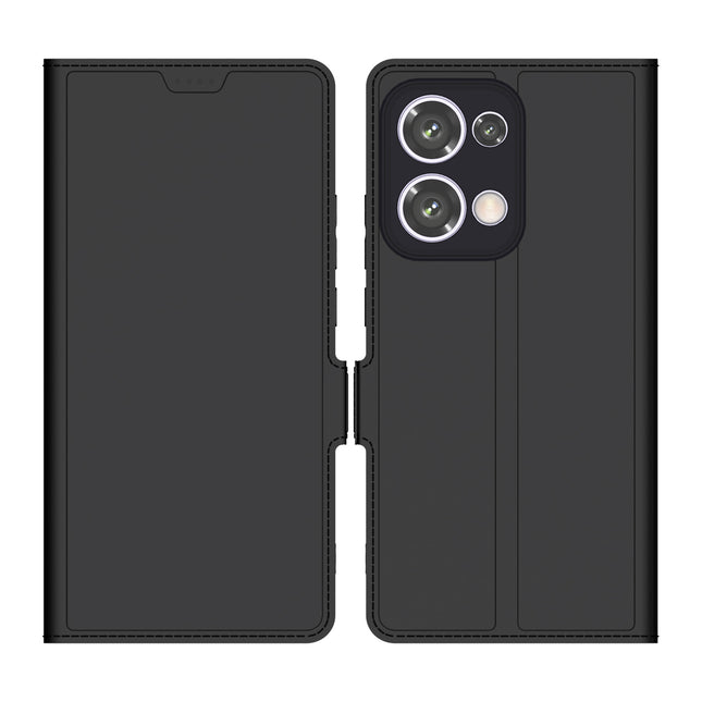 Mobizang Noble Slim Magnetic Leather Flip Case Cover for Oppo Reno 13 | Card Holder Stand Flip Wallet Case (Black)