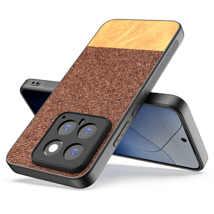 Mobizang Soft Fabric & Leather Hybrid Protective Back Cover for Xiaomi 14 (5G) | Shockproof Slim Hard Anti Slip Back Case (Brown)