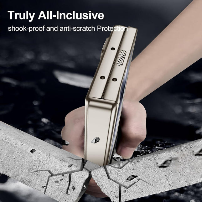 Mobizang Magnetic Hinge With Inbuilt Stand Case for Samsung Galaxy Z Fold 6 | Shockproof Stand Hybrid Bumper Back Cover (Titanium)