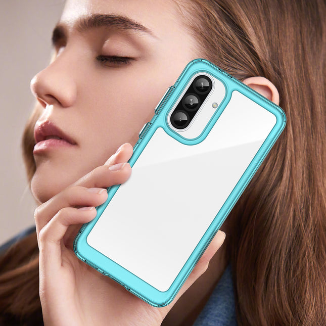 Mobizang Unicorn Acrylic Clear Back Cover For Samsung Galaxy A56 | Slim Shockproof [Military Grade Protection] Hybrid Bumper Case (Blue Sides)