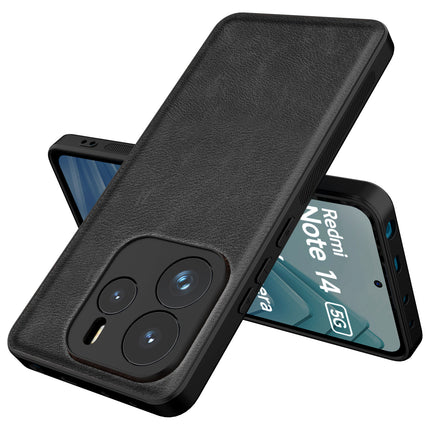 Mobizang Tux Leather Back Cover for Redmi Note 14 (5G) | Slim Shockproof Camera Protection Bumper Case (Black)