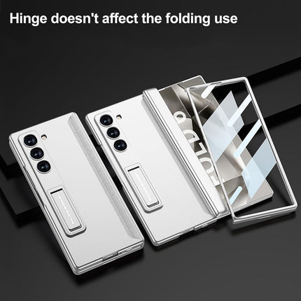 Mobizang Magnetic Hinge With Inbuilt Stand Case for Samsung Galaxy Z Fold 6 | Shockproof Stand Hybrid Bumper Back Cover (Silver)