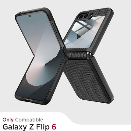 Mobizang Textured Grip Hinge Protection Back Cover for Samsung Galaxy Z Flip6 / Z Flip 6 | with [Inbuilt Glass] Full Body Shockproof Hard Back Case (Black)