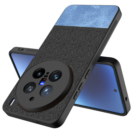Mobizang Soft Fabric & Leather Hybrid Protective Back Cover for Vivo X200 Pro (5G) | Shockproof Slim Hard Anti Slip Back Case (Black,Blue)