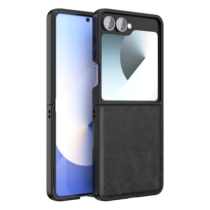 Mobizang Tux Leather Back Cover for Samsung Galaxy Z Flip 7 | Slim Shockproof Camera Protection Bumper Case (Black)