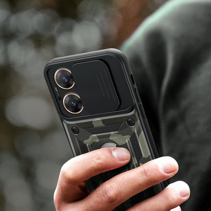 Mobizang Tank Back Cover for Vivo V29E (5G) | Inbuilt Ring + Slider Shockproof Lens Protection Bumper Back Case (Black)