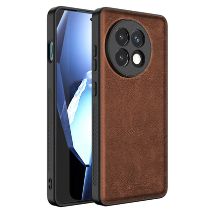 Mobizang Tux Leather Back Cover for OnePlus 13R | Slim Shockproof Camera Protection Bumper Case (Brown)