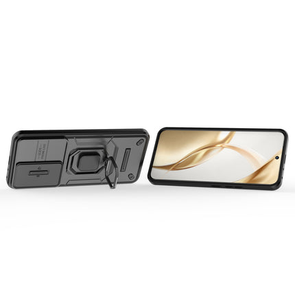 Mobizang Armor Slider Back Cover for Honor 200 Pro (5G) | Inbuilt Ring + Camera Slider Shockproof Lens Protection Bumper Back Case (Black)