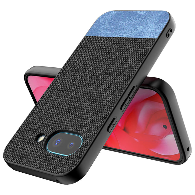 Mobizang Soft Fabric & Leather Hybrid Protective Back Cover for Google Pixel 9A | Shockproof Slim Hard Anti Slip Back Case (Black,Blue)