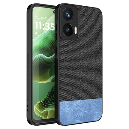 Mobizang Soft Fabric & Leather Hybrid Protective Back Cover for Moto G35 | Shockproof Slim Hard Anti Slip Back Case (Black,Blue)